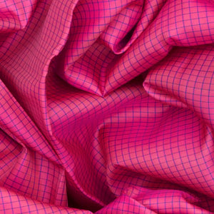Bubblegum Pink Kanchipuram Silk Saree With Checks & Contrast Violet Border-BubbleGum Pink