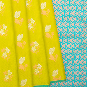 Olive Green Kanchipuram Silk Saree With Floral Zari Buttas-Olive Green