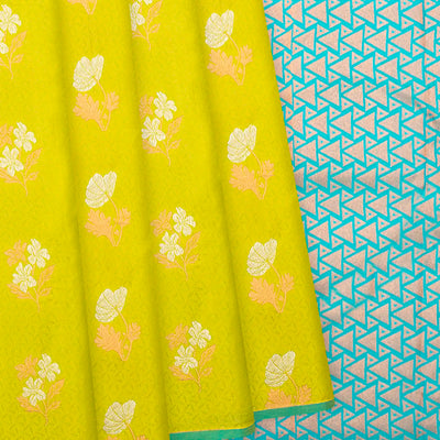 Olive Green Kanchipuram Silk Saree With Floral Zari Buttas-Olive Green