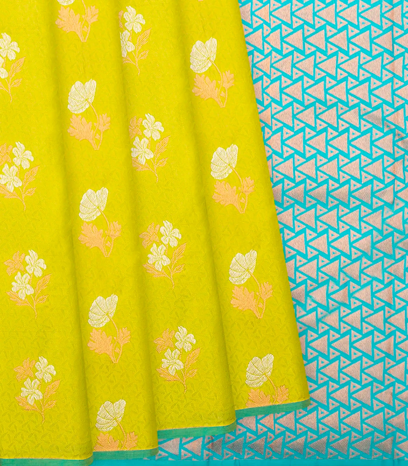 Olive Green Kanchipuram Silk Saree With Floral Zari Buttas-Olive Green