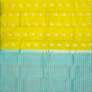 Olive Green Kanchipuram Silk Saree With Floral Zari Buttas-Olive Green