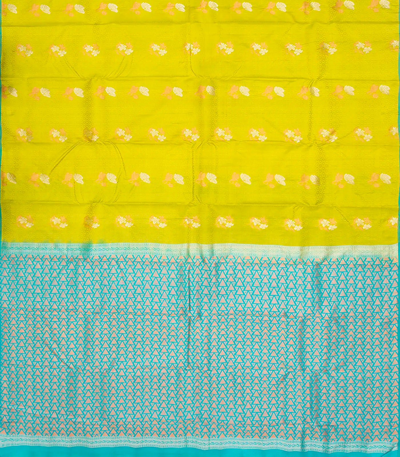 Olive Green Kanchipuram Silk Saree With Floral Zari Buttas-Olive Green