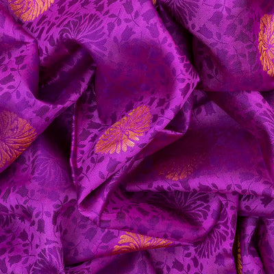 Purple Kanchipuram Silk Saree With Floral Vine Motifs-Purple