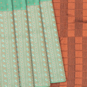 Mint Green Kanchipuram Silk Saree With Geometric Motifs-Mint Green