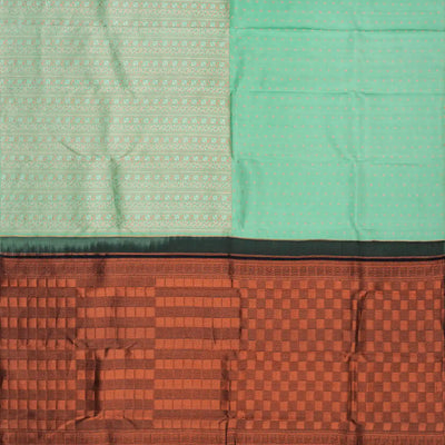 Mint Green Kanchipuram Silk Saree With Geometric Motifs-Mint Green