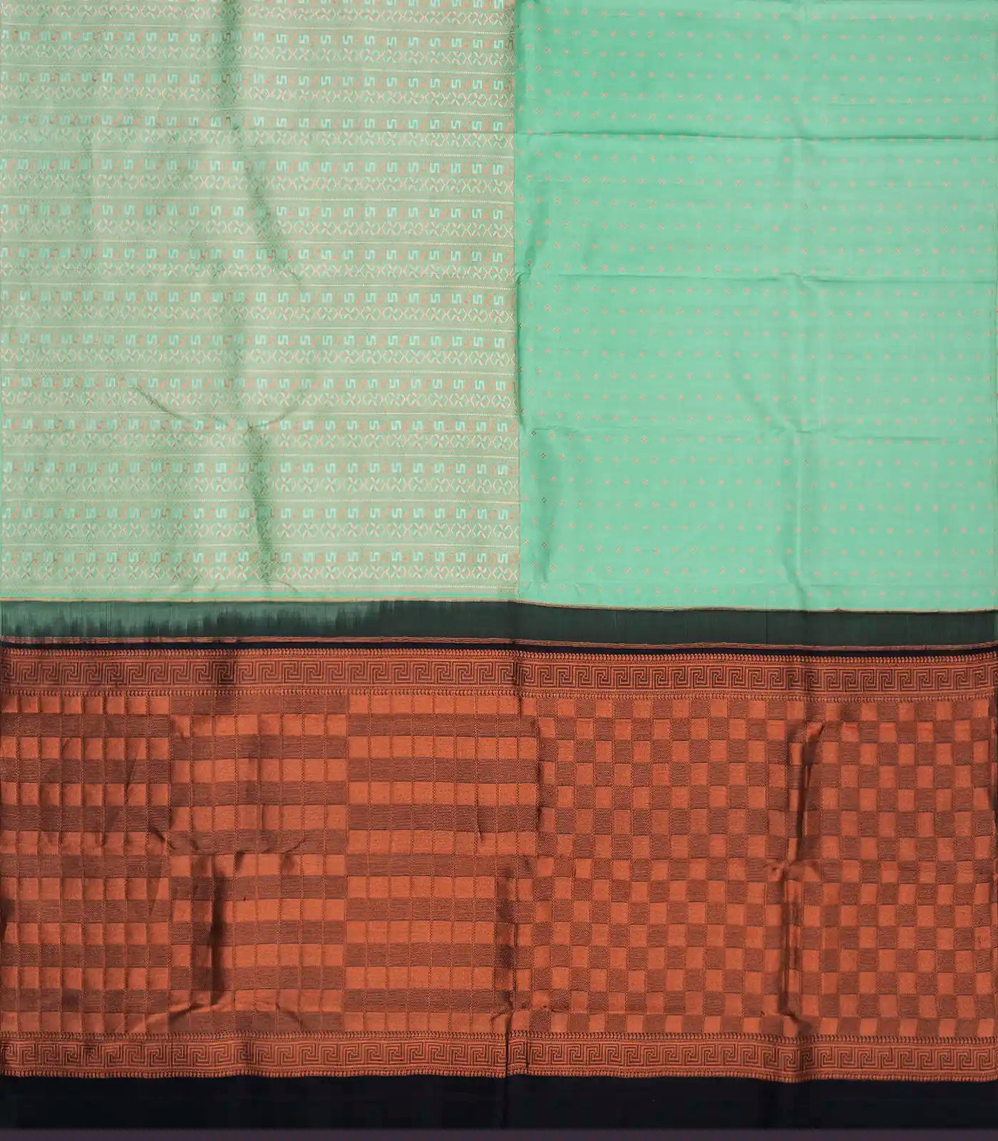 Mint Green Kanchipuram Silk Saree With Geometric Motifs-Mint Green