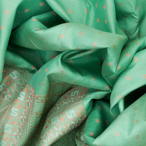 Mint Green Kanchipuram Silk Saree With Geometric Motifs-Mint Green