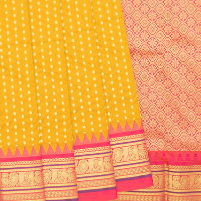 Mustard Kanchipuram Silk Saree With Floral Zari Motifs-Mustard