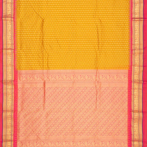 Mustard Kanchipuram Silk Saree With Floral Zari Motifs-Mustard