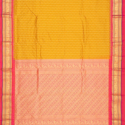 Mustard Kanchipuram Silk Saree With Floral Zari Motifs-Mustard