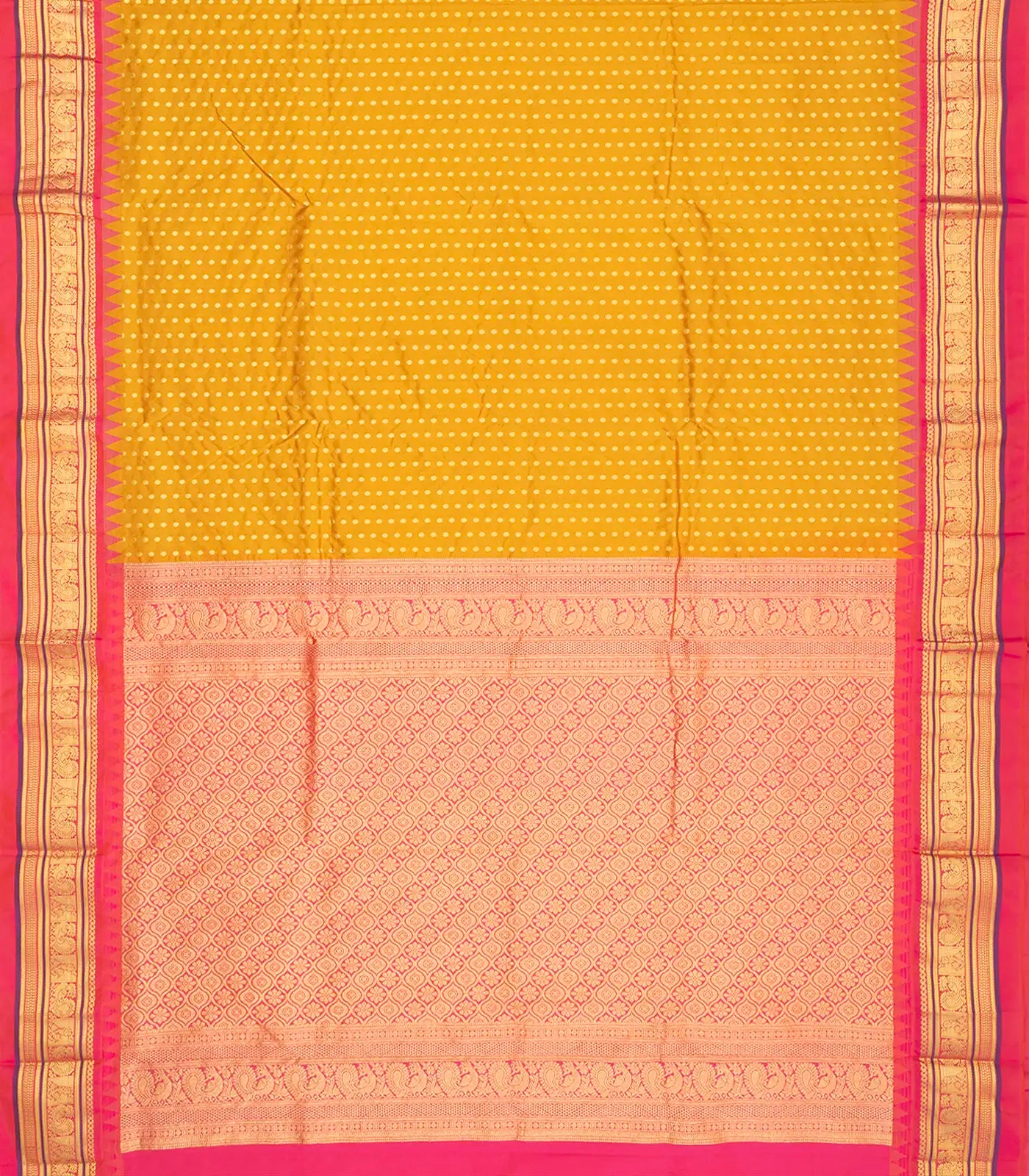 Mustard Kanchipuram Silk Saree With Floral Zari Motifs-Mustard