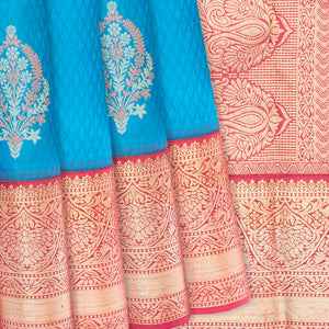 Light Blue Woven Silk Saree With Floral Motifs-Light Blue