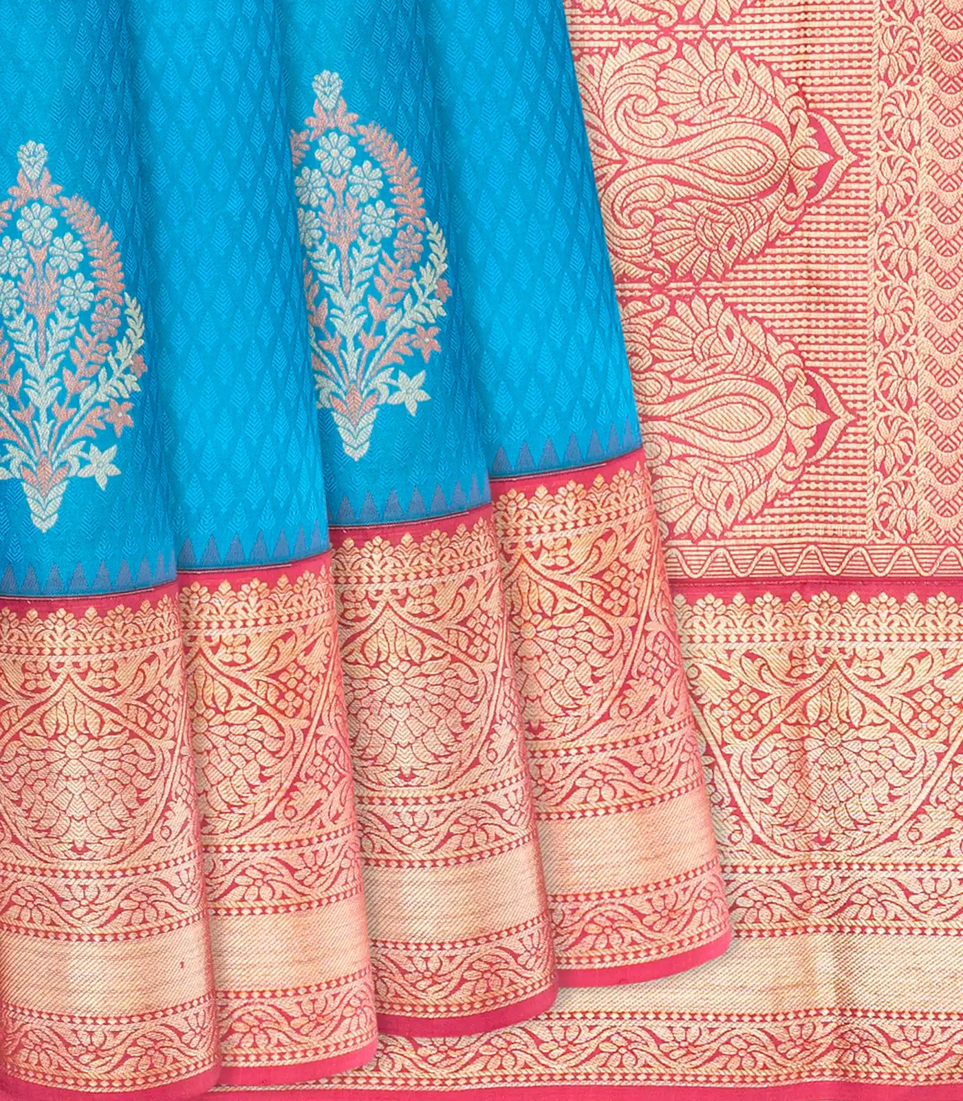 Light Blue Woven Silk Saree With Floral Motifs-Light Blue
