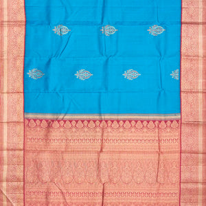 Light Blue Woven Silk Saree With Floral Motifs-Light Blue