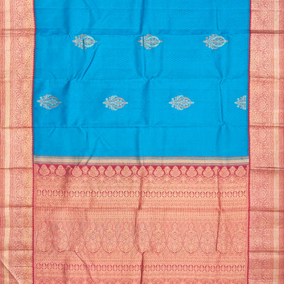 Light Blue Woven Silk Saree With Floral Motifs-Light Blue