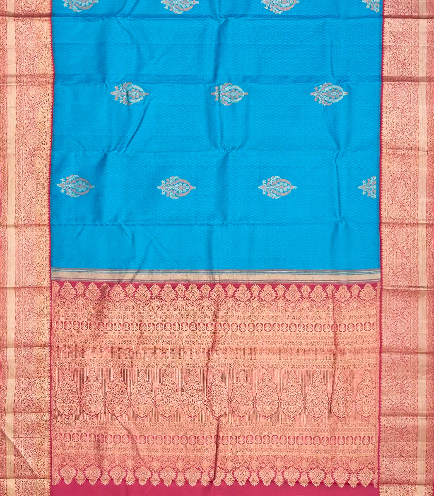 Light Blue Woven Silk Saree With Floral Motifs-Light Blue