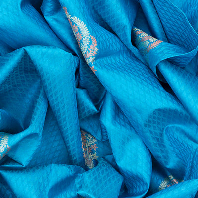Light Blue Woven Silk Saree With Floral Motifs-Light Blue