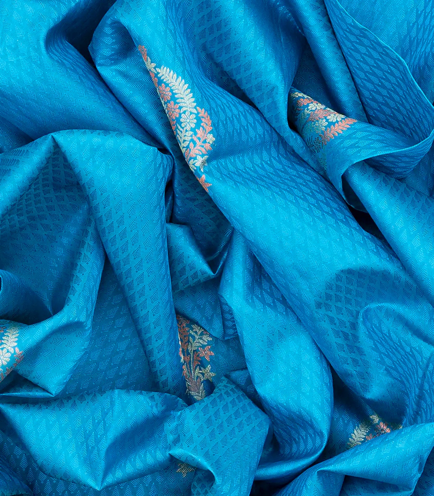 Light Blue Woven Silk Saree With Floral Motifs-Light Blue