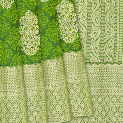 Leafy Green Silk Saree With Floral Jaal Motifs-Leaf Green