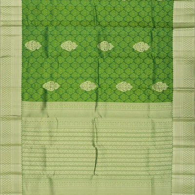 Leafy Green Silk Saree With Floral Jaal Motifs-Leaf Green