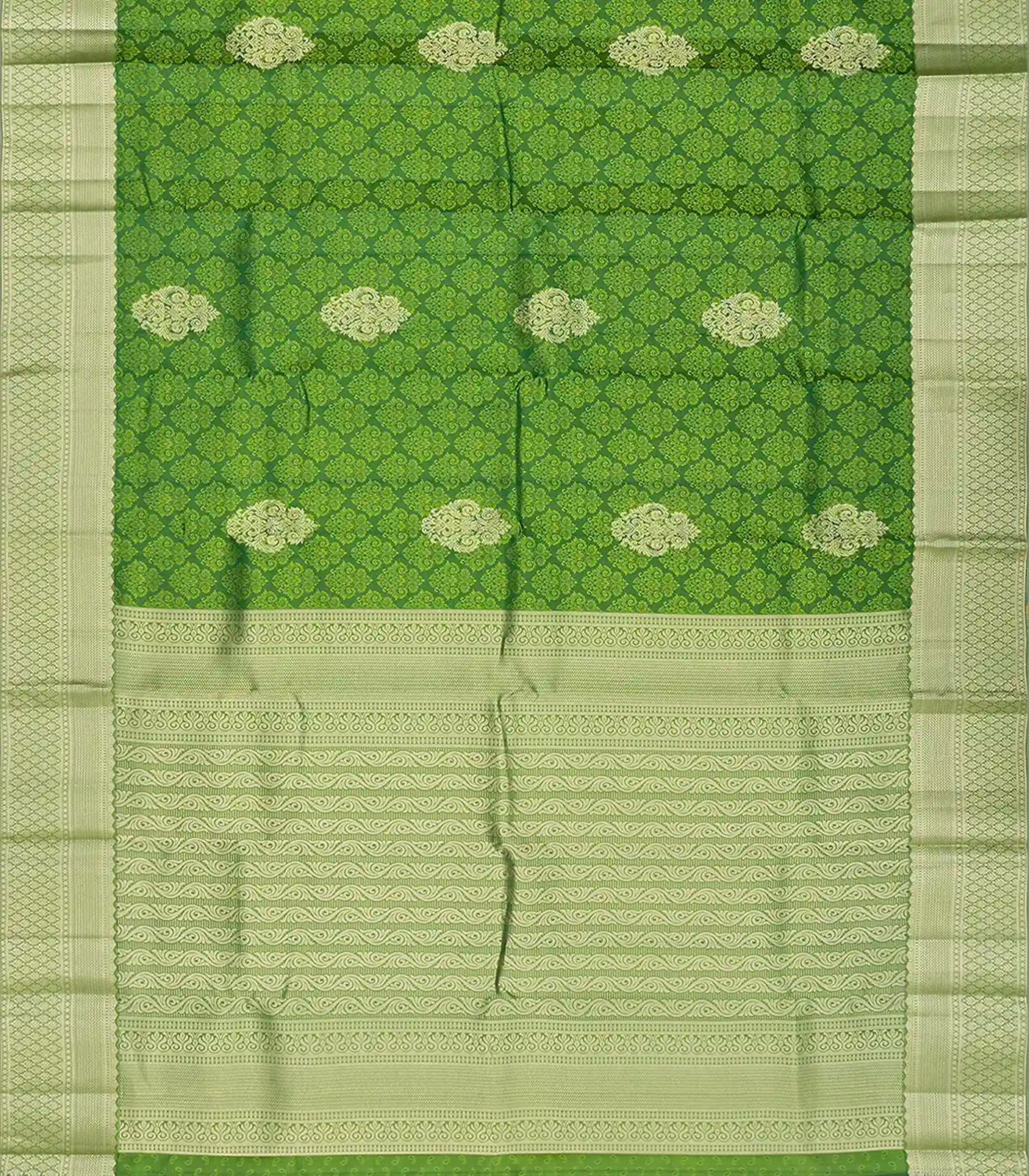 Leafy Green Silk Saree With Floral Jaal Motifs-Leaf Green