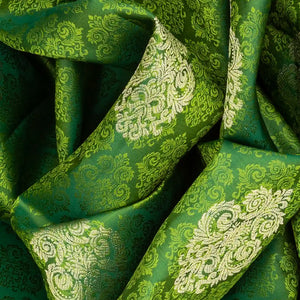 Leafy Green Silk Saree With Floral Jaal Motifs-Leaf Green