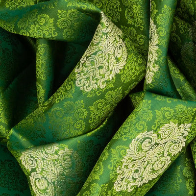 Leafy Green Silk Saree With Floral Jaal Motifs-Leaf Green