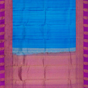 Sky Blue Silk Saree With Stripes & Purple Border-Sky Blue