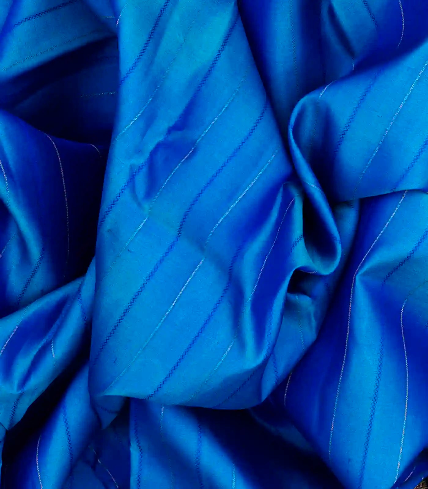 Sky Blue Silk Saree With Stripes & Purple Border-Sky Blue