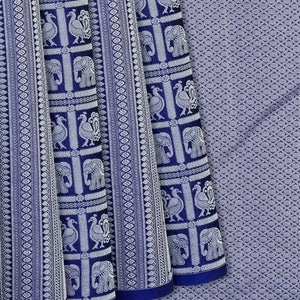 Blue Half & Half Silk Saree With Annam Motifs & Floral Buttas-Blue