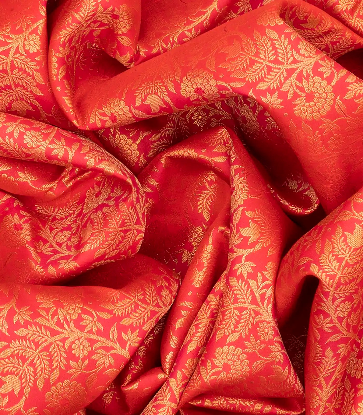 Orange Handloom Kanchipuram Silk Saree With Floral Vine Motifs-Orange