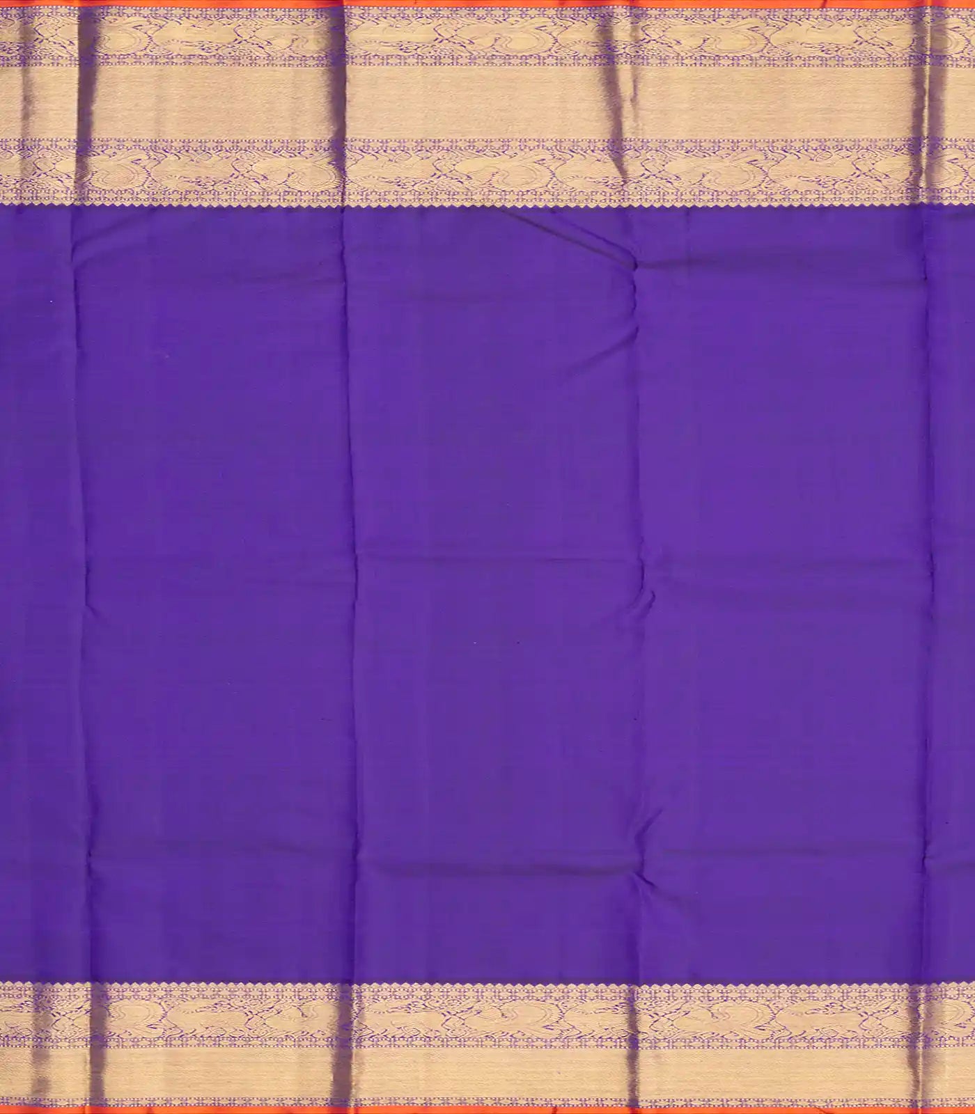 Orange Handloom Kanchipuram Silk Saree With Floral Vine Motifs-Orange