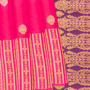 Pink Silk Saree With Floral Zari Buttas & Contrast Pallu-Pink