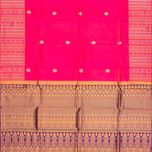 Pink Silk Saree With Floral Zari Buttas & Contrast Pallu-Pink