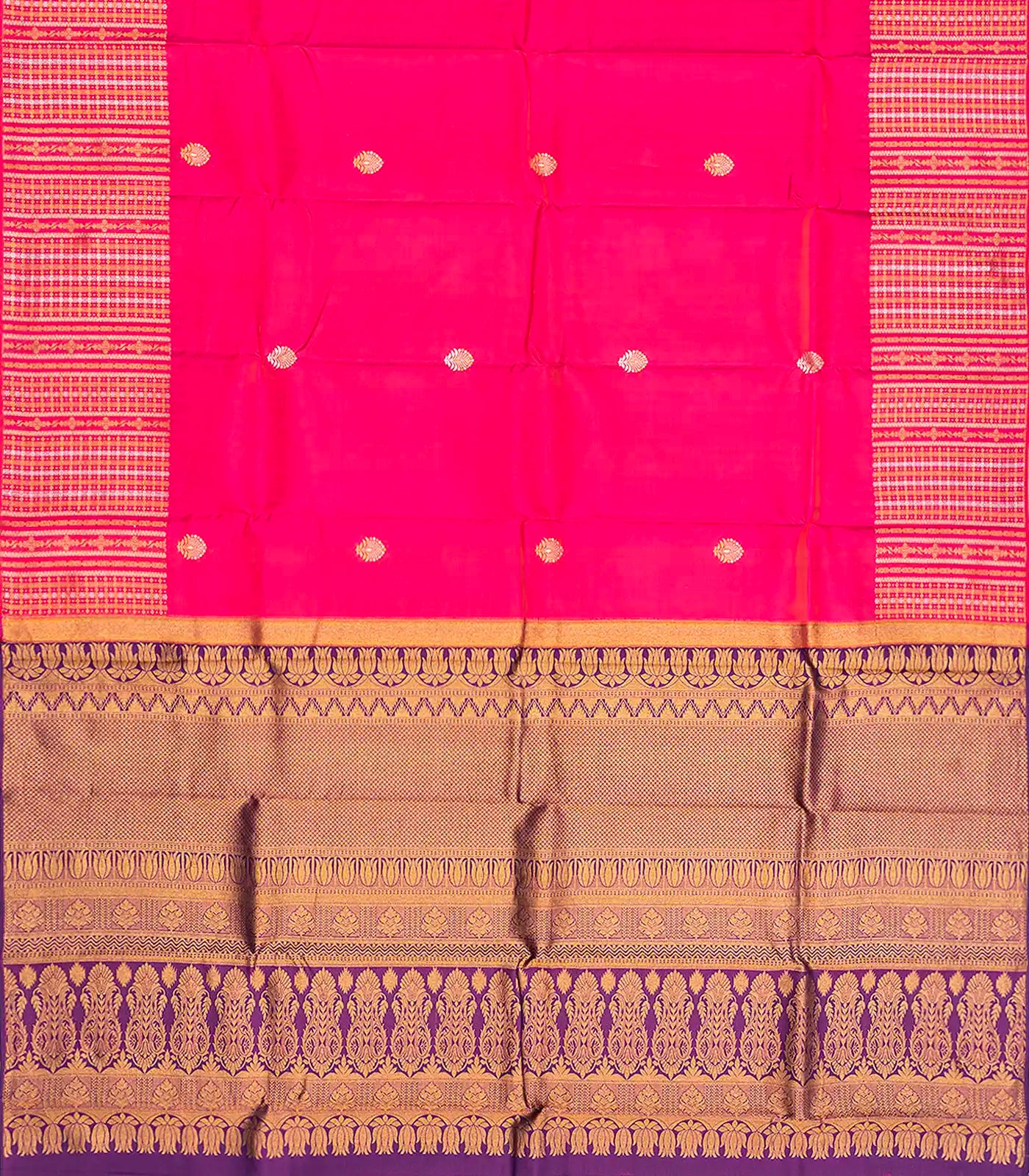 Pink Silk Saree With Floral Zari Buttas & Contrast Pallu-Pink