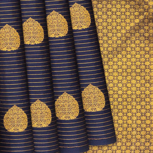 Green & Blue Half & Half Silk Saree With Zari Stripes & Buttas-Green