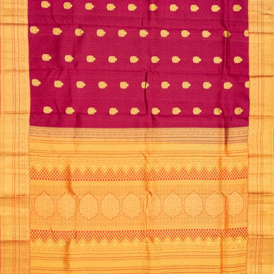 Magenta Silk Saree With Peacock Zari Buttas & Contrast Border-Magenta