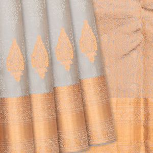 Grey Silk Saree With Floral motifs in Antique Zari-Grey