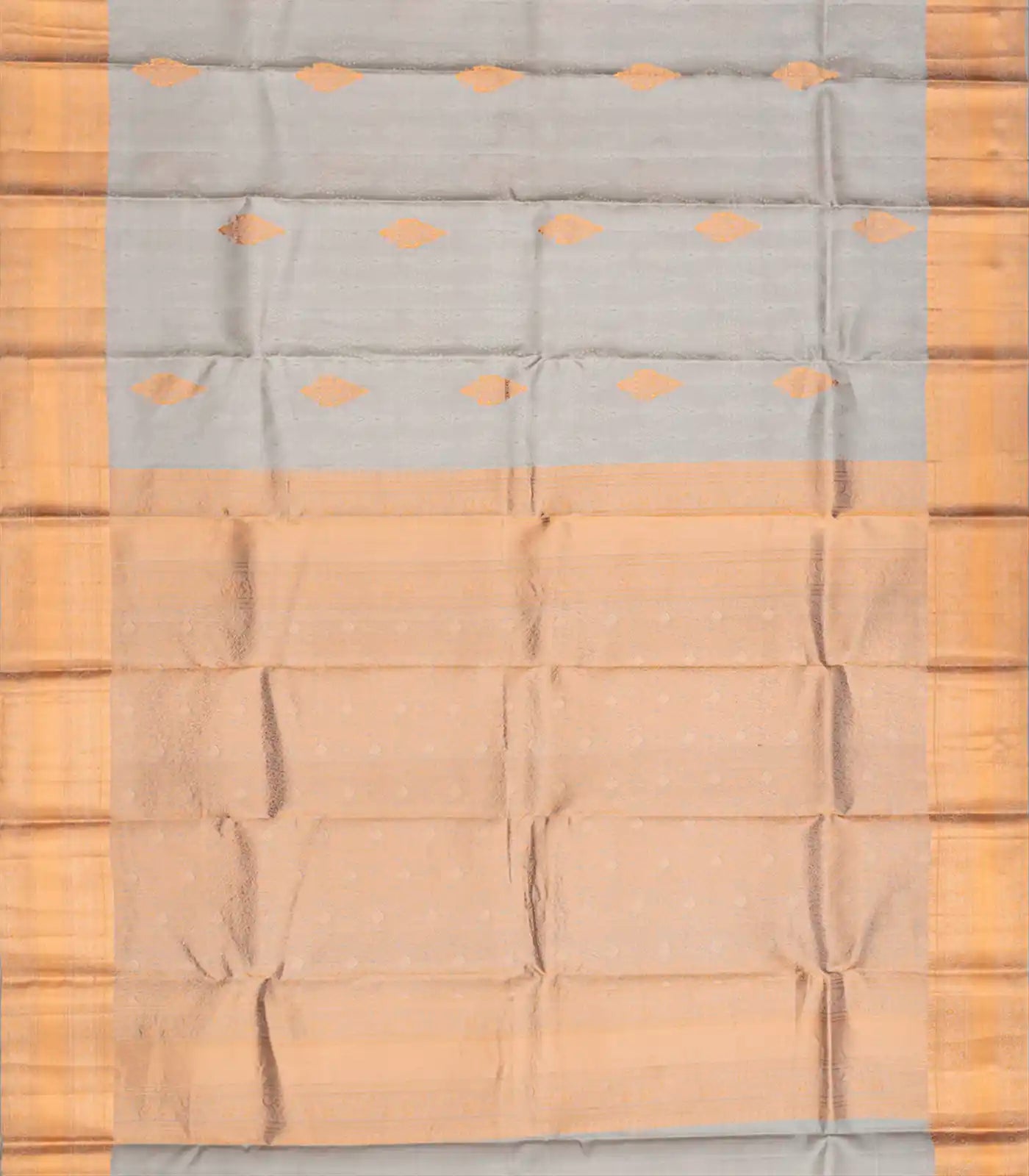 Grey Silk Saree With Floral motifs in Antique Zari-Grey