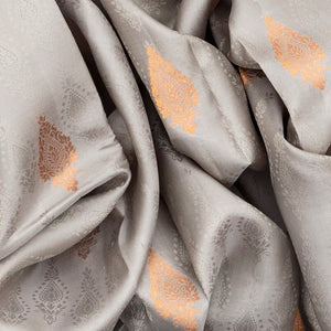 Grey Silk Saree With Floral motifs in Antique Zari-Grey