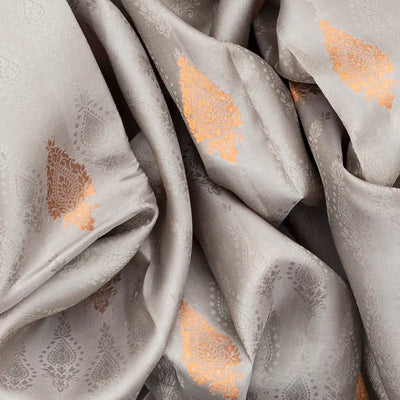 Grey Silk Saree With Floral motifs in Antique Zari-Grey