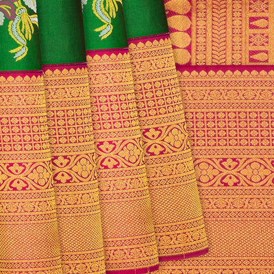 Green Silk Saree With Floral Meena Zari Buttas-Green