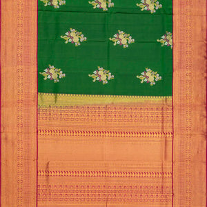 Green Silk Saree With Floral Meena Zari Buttas-Green