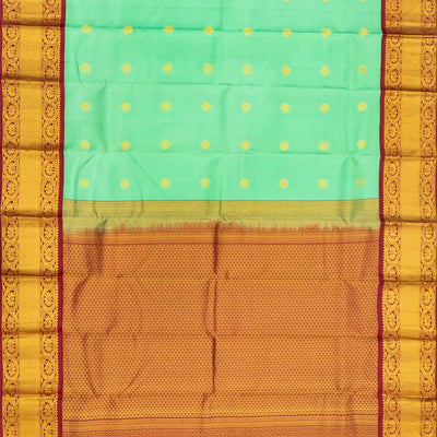 Aquamarine Silk Saree With Floral Buttas & Contrast Crimson Border-Aquamarine