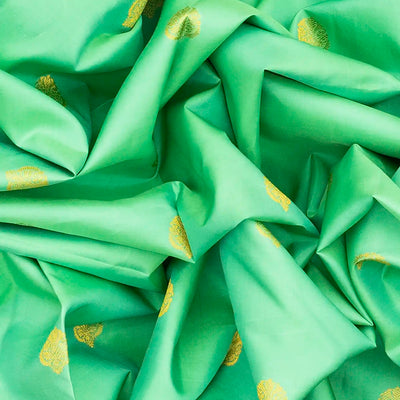 Aquamarine Silk Saree With Floral Buttas & Contrast Crimson Border-Aquamarine