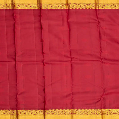 Aquamarine Silk Saree With Floral Buttas & Contrast Crimson Border-Aquamarine