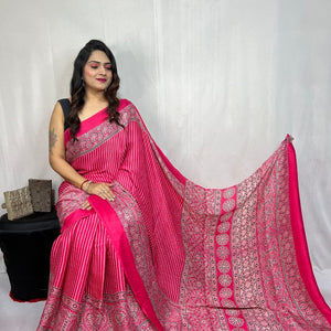 Modal Silk Authentic Hand Blocked Ajrakh work Saree