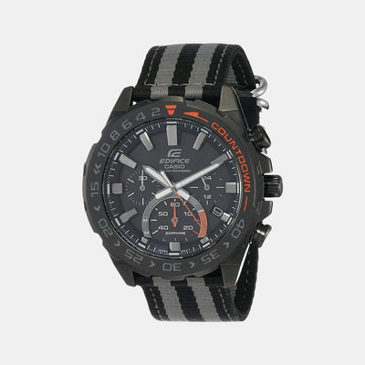 Edifice Men Quartz Black Dial Chronograph Leather Watch ED476