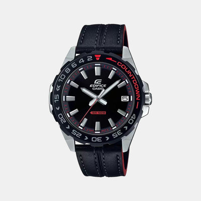 Edifice Men Quartz Black Dial Analog Leather Watch ED483