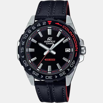 Edifice Men Quartz Black Dial Analog Leather Watch ED483